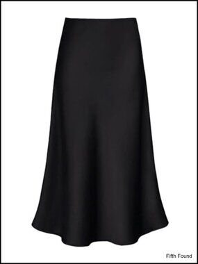 Satin Midi Skirt High Waisted A-Line Flowy Hem Silk Long Skirt